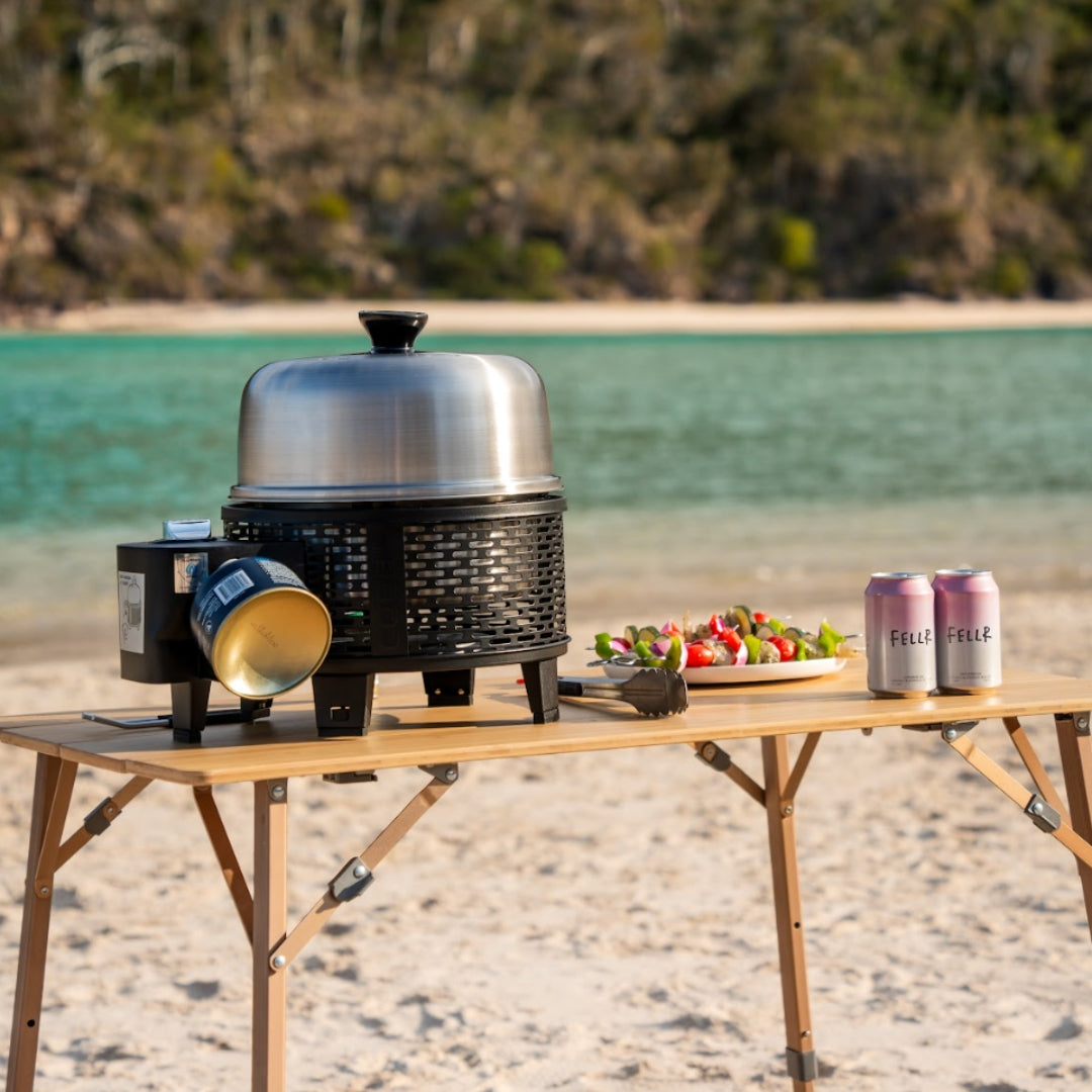 COBB Black Gas set up for lunch at the beach